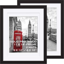 11x14 Picture Frames Black Solid Wood Matted to Display Pictures 9x12 or 8x10 or - £44.76 GBP