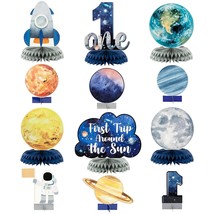 12Pcs First Trip Around The Sun One Letter Sign Party Honeycomb Table Centerpiec - £16.51 GBP
