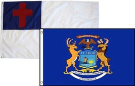 2x3 Christian Christ &amp; State Michigan 2 Pack Flag Wholesale Combo 2&#39;x3&#39; Banner G - £7.56 GBP