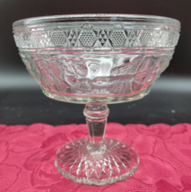 Antique Early American Pressed Glass Stemmed Compote Dish Bird and Strawberry - £27.12 GBP