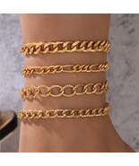 18K Gold-Plated Curb Chain Anklet Set - £11.84 GBP