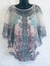 One World Womens 2 Piece Top Embellished Sheer Poncho Blouse Attached Tank Small - £17.51 GBP