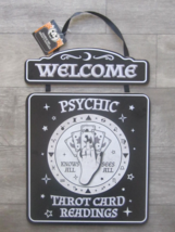 Halloween Hanging Sign &quot;Psychic Tarot Card Readings &quot;Knows All Sees All&quot; 13&quot;X9&quot; - £8.34 GBP