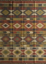Indian Wool Jute Kilim Handwoven Rectangle Designer Colorful Boho Area Rugs - £52.57 GBP+