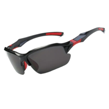 Polarized Sports Glasses Black w/ Red Frame For Men &amp; Women Outdoor Windproof - £12.20 GBP