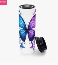 Elegant Floral Purple Butterfly | 17oz Stainless Steel Travel Tumbler - $625.50 MXN