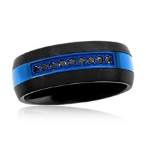 Black &amp; Blue Tungsten CZ Ring - £69.86 GBP