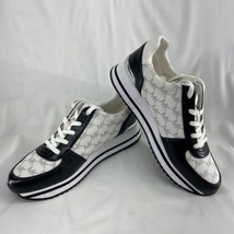 Michael Kors Monique Knit Trainer Running Sneakers Black/Optic White Siz... - $94.99