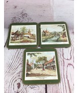 3  cork backed coasters- English Villages 4 1/4&quot; square vtg - $6.76 CAD