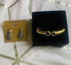 Monet Earring &amp; Bracelet Set gold tone - £23.49 GBP