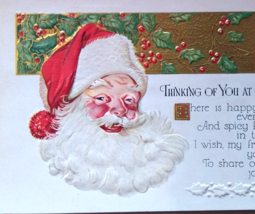 Christmas Postcard Santa Claus Thinking Of You Embossed Unused Series 16 Vintage - £6.76 GBP