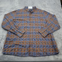 Solaris Shirt Mens 2XT Blue Brown Plaid Long Sleeve Button Up Collared Top - £14.43 GBP