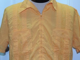 Men&#39;s L Guayabera Mexican Wedding Shirt Light Orange Embroidered Zipper ... - £12.02 GBP