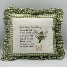 Tooth Fairy Green White Check Gingham Handmade Pillow - $19.99