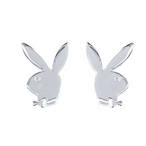 Christmas Sale White Diamond Play Bunny Rabbit Stud Earringsterling Silver 925 - £24.78 GBP