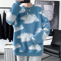 Hybskr Harajuku Cloud Graphic Men Oversized Sweatshirts Autumn Korean Round Neck - £50.16 GBP