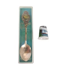 Vtg Mid-Century Niagara Falls Souvenir Cameo Silverplate Spoon &amp; Ceramic Thimble - £13.89 GBP