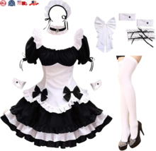 Anime French Maid Lolita Cosplay Dress Complete Halloween Costume with Socks New - £28.90 GBP+