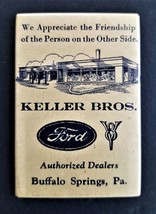 vintage KELLER BROS buffalo springs pa FORD V8 DEALER advertising pocket... - $48.02
