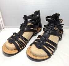 SODA Black Strappy Gladiator Sandals Womens Size 6 Gold Zip Buckle Y2K G... - £12.48 GBP