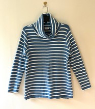 L.L.Bean Sz L Knit Stretch Pullover Sweatshirt Blue Striped Cowl Collar ... - $37.76 CAD