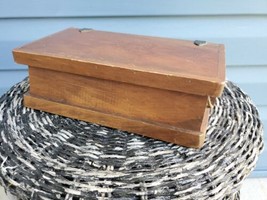 Antique Wood Trinket Keepsake Box Leather Hinge 8.5 X 4.5 - £69.30 GBP