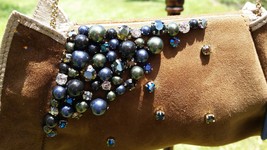 Swarovski Crystal &amp; Faux Tahitian Pearl Embellished Suede and Taupe Leat... - $150.00