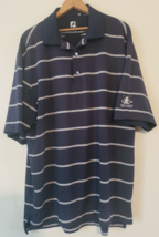 FOOTJOY Golf Polo L NAVY BLUE &amp; WHITE Striped SIZE LARGE sand creek logo - £8.90 GBP