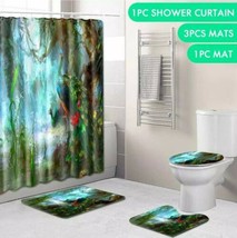 4pc Peacock Bathroom Shower Curtain Toilet Seat Cover &amp; Anti-Slip Rugs Set - £47.43 GBP
