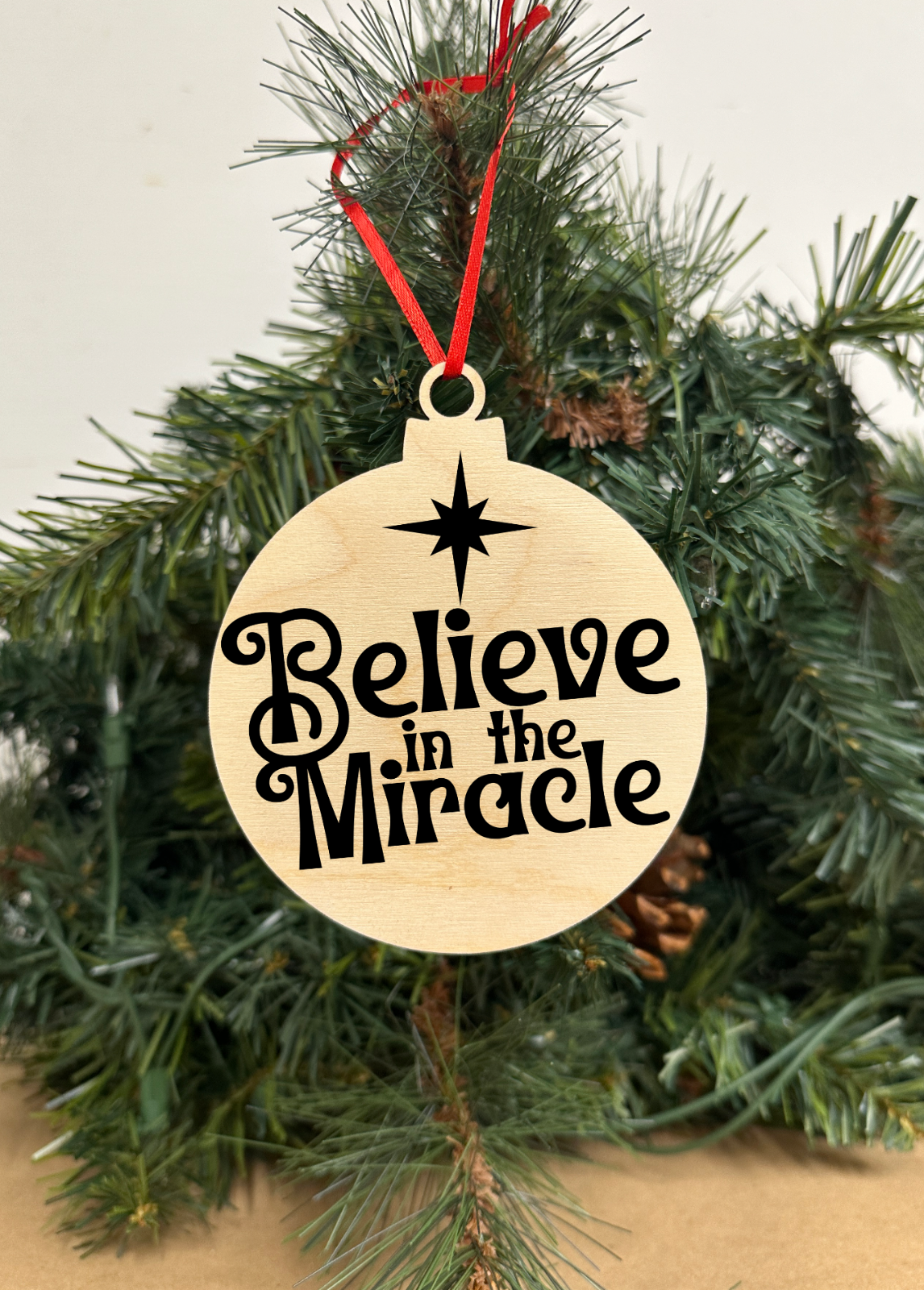 Believe in Miracle Engraved Wooden Christmas ornament, Snowball Holiday ... - $9.49