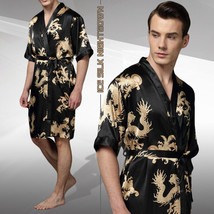Luxury Ice Silk Men&#39;s Kimono Robe Night Gown Short Sleeve Bathrobe Sleep... - £17.05 GBP