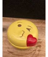 Kissy Face Emoji Happy Face Porcelain Trinket Box 2.5&quot; - $9.90