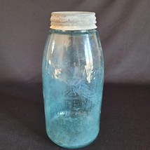 Large Vintage Light Blue Aqua 1/2 Gallon Atlas Mason&#39;s Patent Nov 30 185... - $29.69