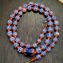 Old blue chevron beads 9mm 6 layers Chevron glass beaded necklace Gift - $41.40