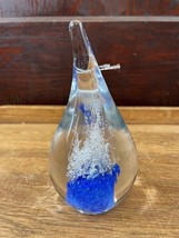 Polish Handblown Art Glass Blue Clear Paperweight Adam Jablonski Signed 1990s - £23.18 GBP