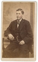 CIRCA 1880&#39;S CDV Featuring Handsome Young Man In Suit With Pocket Watch Chain - £7.46 GBP