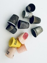 Vintage Thimbles Lot of Eleven 7 Metal and 4 Plastic Some are Dented with Patina - £11.51 GBP