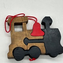 Wood Train Puzzle Christmas Tree Ornament Brown with Red Bell - £7.58 GBP