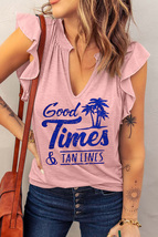 Pink Good Times &amp; Tan Lines Ruffle Sleeve Tank Top, Womens Shirt, Women&#39;... - £19.61 GBP