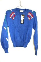 Vintage Ardee Purple Floral Intarsia Sweater NWT Long Sleeve Taiwan L - $54.45