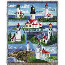 72x54 Pacific NW LIGHTHOUSE Ocean Sea Nautical Tapestry Throw Blanket - £50.64 GBP
