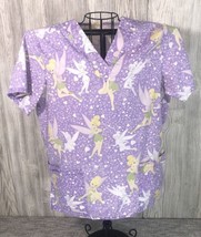 Vintage Disney Tinkerbell Scrub Top Hearts Four Pockets Rare Find Size Large - £8.36 GBP