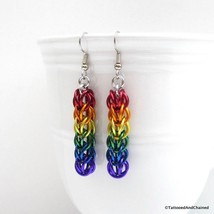 LGBTQ pride rainbow earrings, gay pride jewelry, Full Persian chainmail - £20.77 GBP