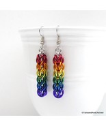 LGBTQ pride rainbow earrings, gay pride jewelry, Full Persian chainmail - £20.83 GBP