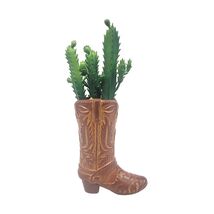 ONLINE 7.25" Artificial Cactus Succulent in Brown Ceramic Cowboy Boot Pl... - $22.95
