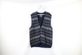 Vtg 90s Streetwear Mens Large Fair Isle Knit Button Cardigan Sweater Vest USA - £40.88 GBP