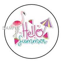 30 Hello Summer Envelope Seals Labels Stickers 1.5&quot; Round Flamingo Gifts Favors - £5.88 GBP