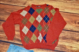 Argyle sweater Vintage wool sweater Men&#39;s pullover Size L - £30.67 GBP
