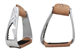 Horse Saddle Stirrups Western Lightweight Aluminum Angled Engraved Standing - $46.52