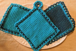 Turquoise Tile Crocheted Potholder and Dishcloth Set - £11.99 GBP